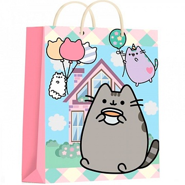 Пакет подарочный глянцевый Серый Кот с чашкой 34х45 см 403008