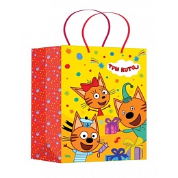 Пакет подарочный глянцевый ТРИ КОТА с подарками 34х46 396256