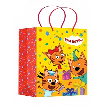 Пакет подарочный глянцевый ТРИ КОТА с подарками 34х46 396256