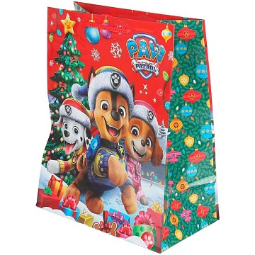 Пакет подарочный глянцевый Щенки новогодние красный 18х23 403013