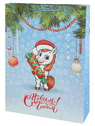 Пакет подар. мат.лам.глит 32,4х44,5х10,2см Лошадка с конфетой,190г ППК-2429