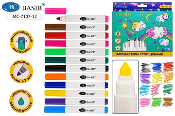 Набор фломастеров:"DOODLES" 12 цветов толщина линии 1-7 мм, смываемые МС-7107-12 
