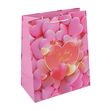 Пакет подарочный МАТОВЫЙ Сердца 26х32 см 393110