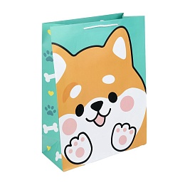 Пакет подарочный МАТОВЫЙ  Корги на зеленом 34х45 400283