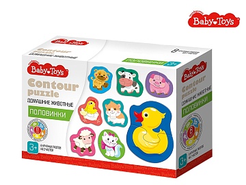 Пазлы контурные Половинки "Домашние животные" Baby Toys 04120
