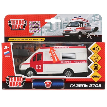 Машина металл свет+звук ГАЗЕЛЬ РЕАНИМАЦИЯ, 13 см, двери, баг 144726