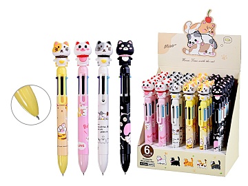 Ручка шариковая автоматическая Cute cat 6 цветная M-7891