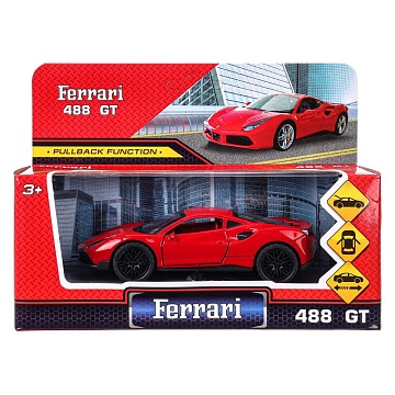 Машина металл ferrary 488 gtb 12 см, двери, багажник, инерция 393513