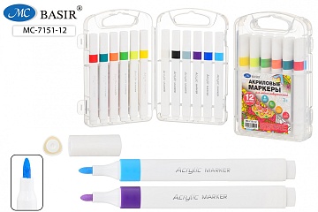 Набор маркеров-акриловые: на водной основе,  12 цветов МС-7151-12