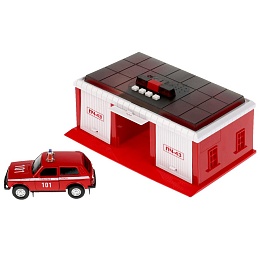 Игрушка пластик свет-звук ПОЖАРНАЯ ЧАСТЬ 22 см, ворота, LADA 4x4 379088