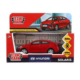 Машина металл HYUNDAI SOLARIS длина 12 см, двер, багаж, инерц, красный 395088