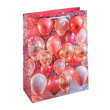 Пакет подарочный МАТОВЫЙ "Шары на розовом" 26х32 см 392973