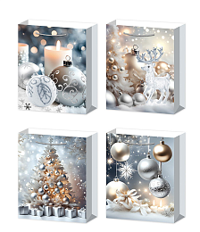 Пакет подарочный бумажный НГ СЕРЕБРО, 17.5*24*8 см M-8240