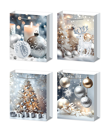 Пакет подарочный бумажный НГ СЕРЕБРО, 17.5*24*8 см M-8240