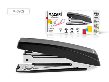 Степлер № 10, BESTSELLER, 12 листов, с антистеплером, ЧЕРНЫЙ M-6902