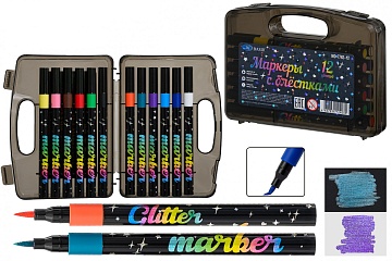 Набор маркеров с блёстками на водной основе, толщ. 1-5 mm, для любых поверхностей, 12 цветов МС-7742