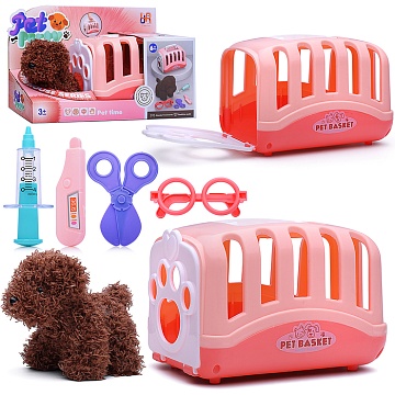 Игровой набор "Ветеринар" с коричневой собачкой в переноске R-08