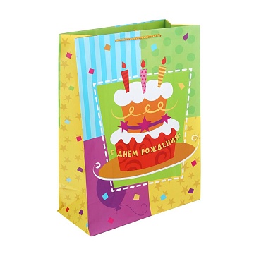 Пакет подарочный МАТОВЫЙ Торт День рождения 34*45 400277