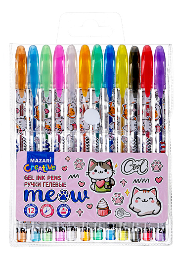 Набор ручек гелевых с блёстками MEOW, с ароматизированными чернилами, 12 цв M-5840-12
