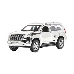 Машина металл TOYOTA PRADO ХРОМ 12 см, двери, багаж, инерц, серебрист 396482
