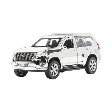 Машина металл TOYOTA PRADO ХРОМ 12 см, двери, багаж, инерц, серебрист 396482