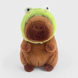 Мягкая игрушка Капибара с шапкой лягушка мал