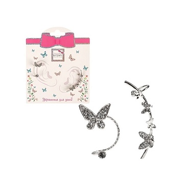 Lukky Fashion набор сережек кафы с цепочкой, дуга Бабочки,серебро Т24718
