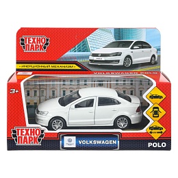 Машина металл VOLKSWAGEN POLO длина 12 см, двери, багаж, инерц, белый 396540