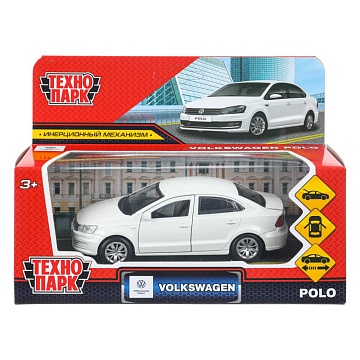 Машина металл VOLKSWAGEN POLO длина 12 см, двери, багаж, инерц, белый 396540
